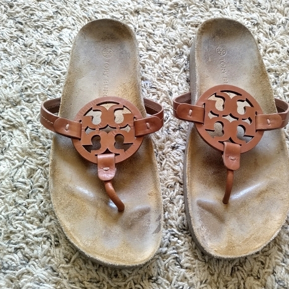 Tory Burch Miller Cloud Thong brown leather/cork Sandals sz 9,5 - Picture 2 of 5